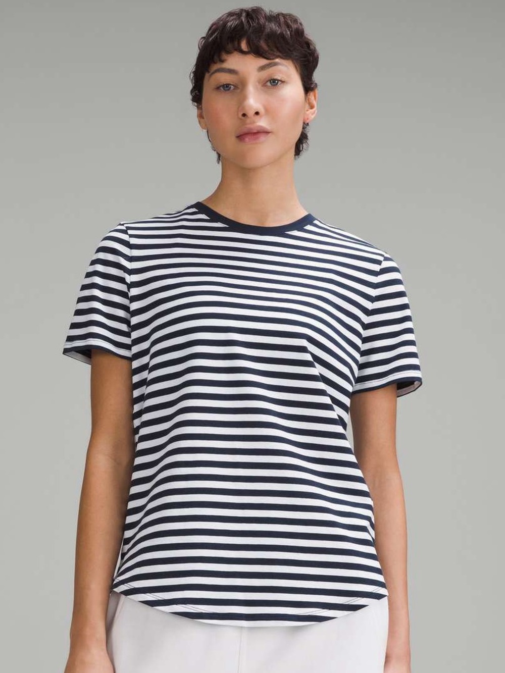 lululemon athletica Black & White Striped Crew Tee